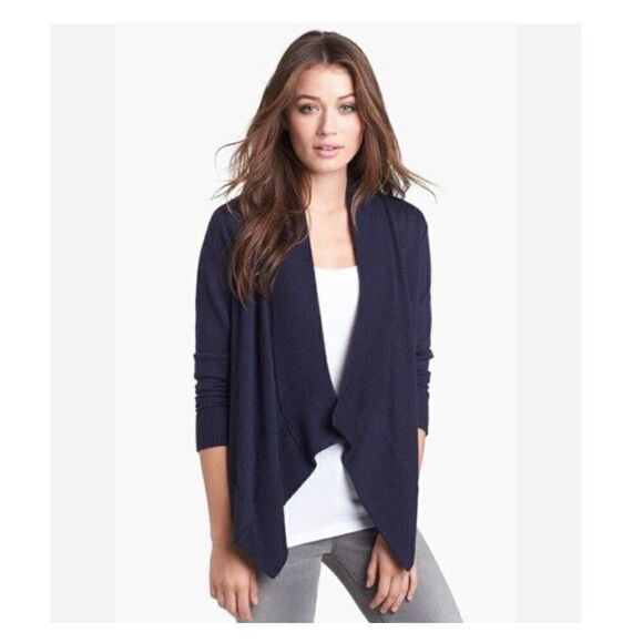 Eileen Fisher Women’s Indigo Merino Wool Angle Front Shape Ribbed Cardigan Sweat - Picture 9 of 9